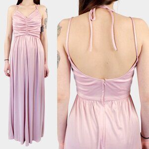 Vintage 90s Balletcore Coquette Pink Maxi Halter Dress, Party Dress, Prom Dress